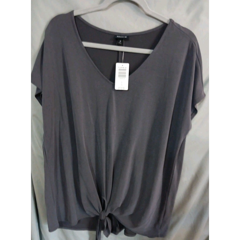 TORRID NWT Sz 12 L Gray Cupro Tie-Front Dolman Tee Soft Comfort Trendy
